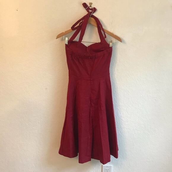 Lindy Bop S red pin up halter dress fit & flare vintage style - Picture 5 of 8